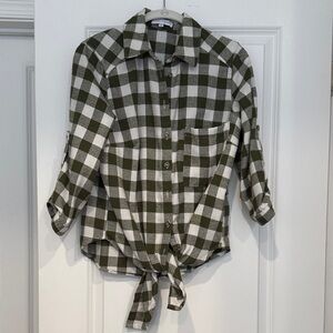 Lost + Wander Olive and White Checkered Button-Down Shirt